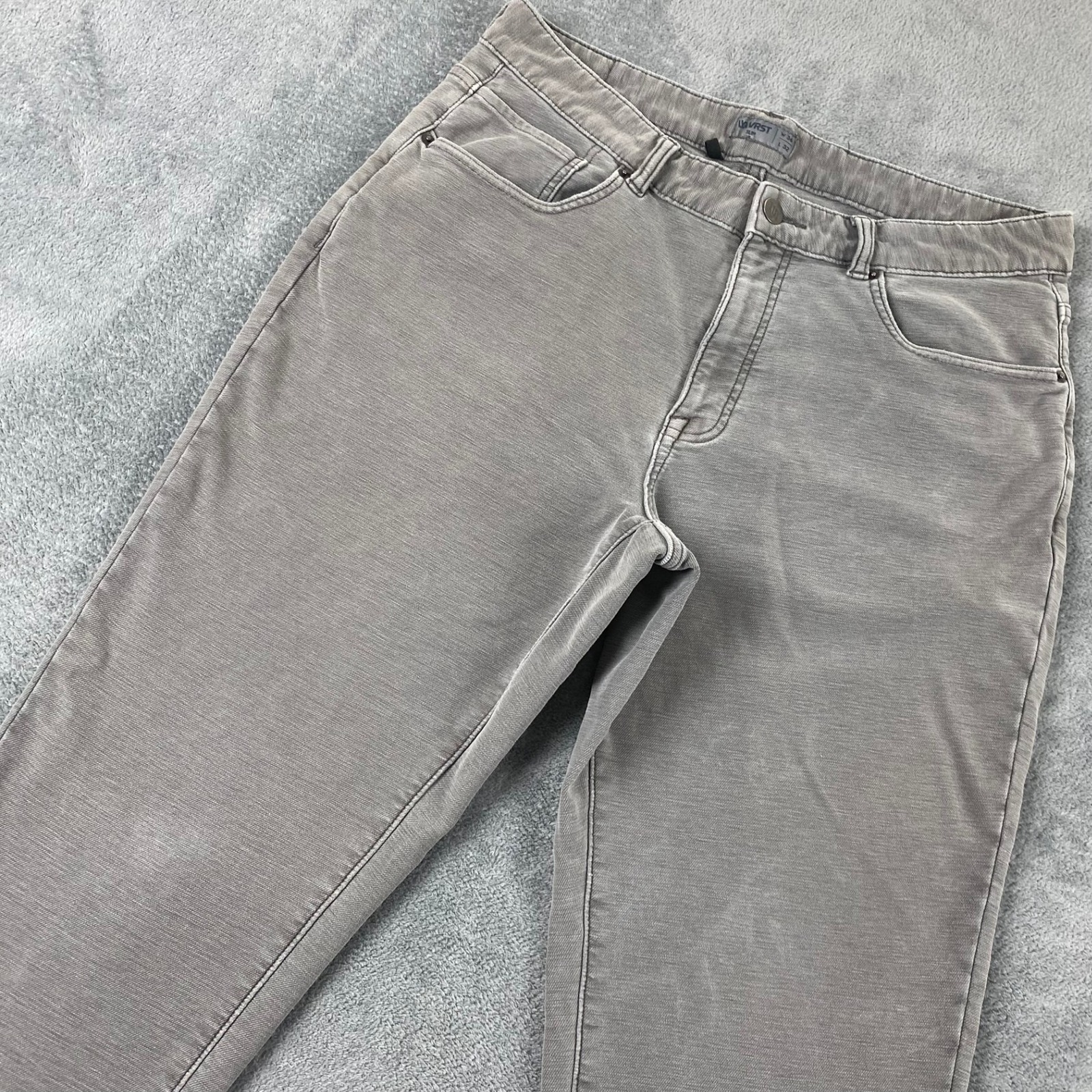 Vrst Mens 36x32 Slim Fit Pants Grey Stretch Cotton Blend Trousers (Actual 36x30)
